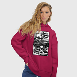 Толстовка оверсайз женская Porsche автомобиль классический, цвет: маджента — фото 2