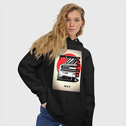 Толстовка оверсайз женская Mazda rx-7 автомобиль гоночный jdm, цвет: черный — фото 2