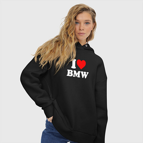 Женское худи оверсайз I love my BMW / Черный – фото 3
