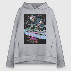 Толстовка оверсайз женская Диджей скелет в наушниках, цвет: меланж