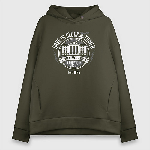Женское худи оверсайз Спасти башню с часами / Хаки – фото 1