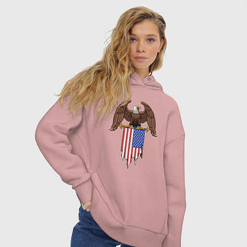 Женское худи оверсайз Орёл с американским флагом / Пыльно-розовый – фото 3