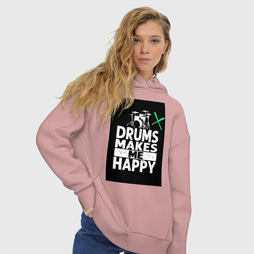 Женское худи оверсайз Барабаны делают меня счастливее / Пыльно-розовый – фото 3