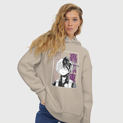 Женское худи оверсайз Моя геройская академия Шото Тодороки / Миндальный – фото 3
