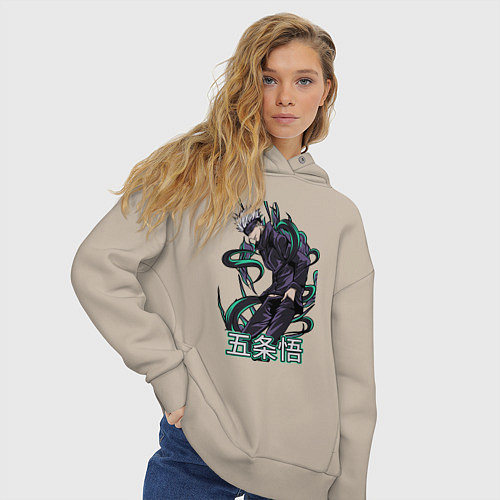 Женское худи оверсайз Магическая битва Jujutsu Kaisen Годжо / Миндальный – фото 3