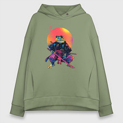 Толстовка оверсайз женская Лягушка - самурай - japan aesthetic, цвет: авокадо