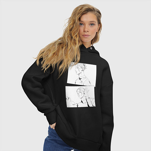 Женское худи оверсайз Эмоции Сугуру Гето - Магическая битва / Черный – фото 3