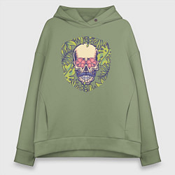 Толстовка оверсайз женская Цветы и черепок джентельмен, цвет: авокадо