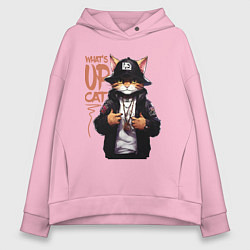 Толстовка оверсайз женская Кот рэпер - rapper cat, цвет: светло-розовый