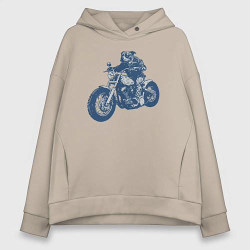 Женское худи оверсайз Питбуль байкер на чоппере мотоцикле / Миндальный – фото 1