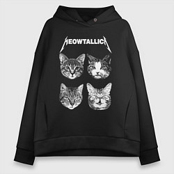 Толстовка оверсайз женская Мяуталлика коты, цвет: черный