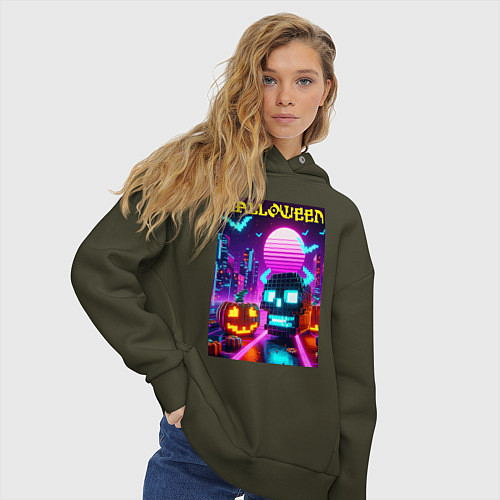 Женское худи оверсайз Minecraft and halloween- vaporwave / Хаки – фото 3