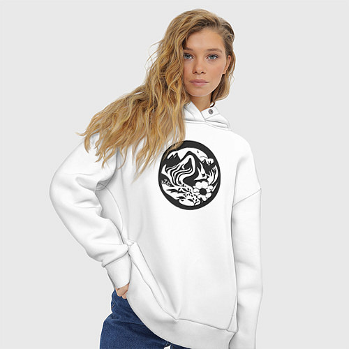 Женское худи оверсайз Абстрактная интерпретация растений / Белый – фото 3