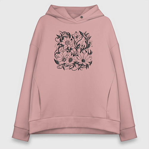Женское худи оверсайз Органические абстракции цветов / Пыльно-розовый – фото 1