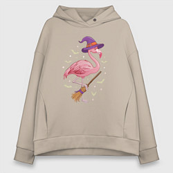 Толстовка оверсайз женская Фламинго хэллоуин, цвет: миндальный