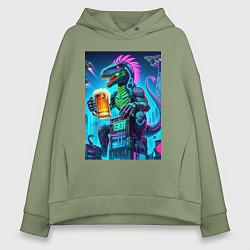 Толстовка оверсайз женская Пивозавр в роли годзиллы - нейроарт, цвет: авокадо