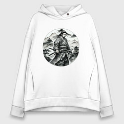 Толстовка оверсайз женская Самурай графика, цвет: белый
