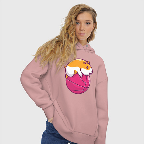 Женское худи оверсайз Хомяк баскетболист / Пыльно-розовый – фото 3