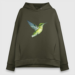 Толстовка оверсайз женская Колибри зелёная, цвет: хаки