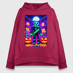 Толстовка оверсайз женская Halloween and Minecraft - neon collaboration, цвет: маджента