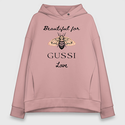 Женское худи оверсайз Гусси - пчела в стиле гучи / Пыльно-розовый – фото 1
