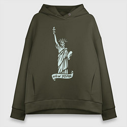 Толстовка оверсайз женская Статуя свободы - Нью-Йорк, цвет: хаки