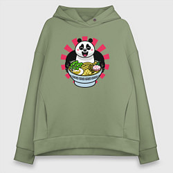 Толстовка оверсайз женская Рамен и панда, цвет: авокадо