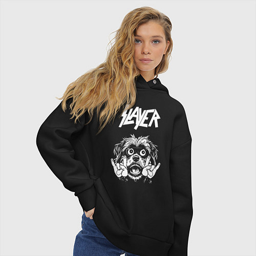 Женское худи оверсайз Slayer rock dog / Черный – фото 3