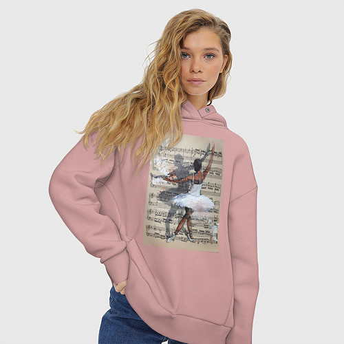Женское худи оверсайз Балет ноты / Пыльно-розовый – фото 3