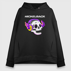 Толстовка оверсайз женская Nickelback - неоновый череп, цвет: черный
