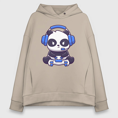 Женское худи оверсайз Панда с джойстиком / Миндальный – фото 1