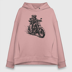 Толстовка оверсайз женская Ротвейлер байкер на мотоцикле чоппере, цвет: пыльно-розовый