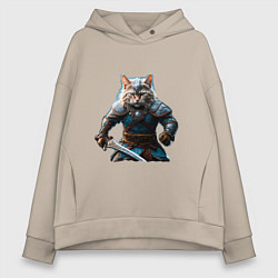 Толстовка оверсайз женская Кот викинг, цвет: миндальный