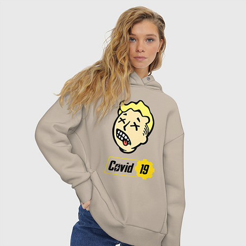 Женское худи оверсайз Vault boy - covid 19 / Миндальный – фото 3