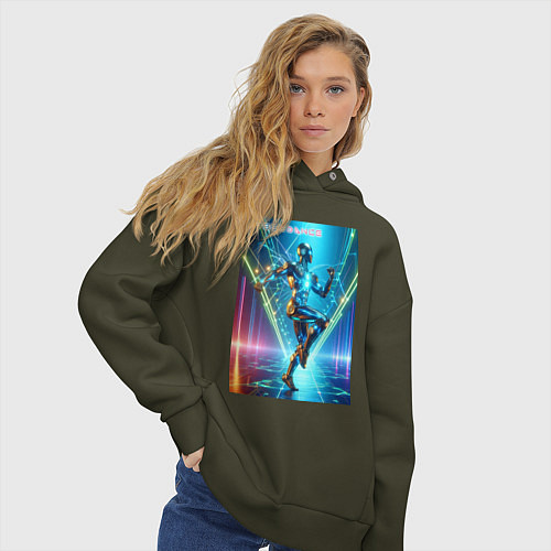 Женское худи оверсайз Cool cyber dancer - neon glow / Хаки – фото 3