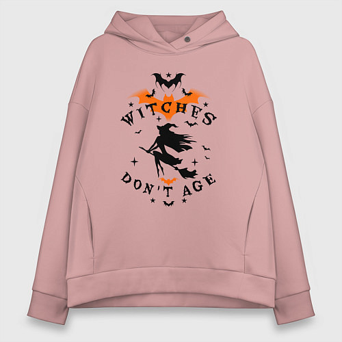 Женское худи оверсайз Ведьмы не стареют - Хэллоуин / Пыльно-розовый – фото 1