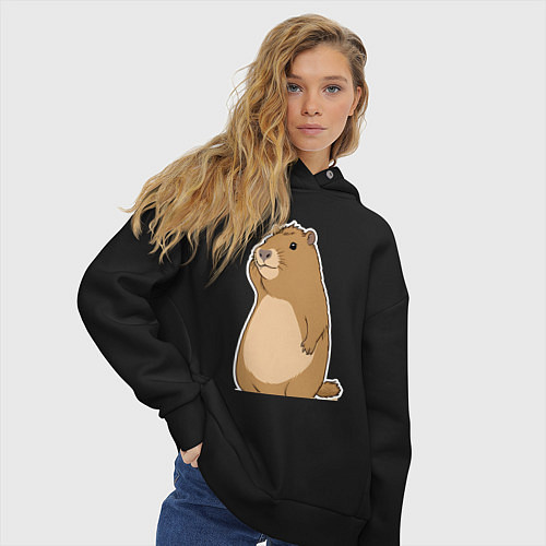 Женское худи оверсайз Прекрасная капибара / Черный – фото 3