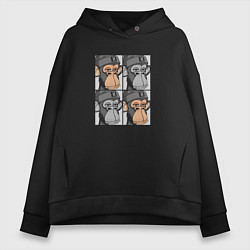 Толстовка оверсайз женская Four monkeys, цвет: черный