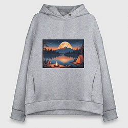 Толстовка оверсайз женская Костер на берегу озера, цвет: меланж