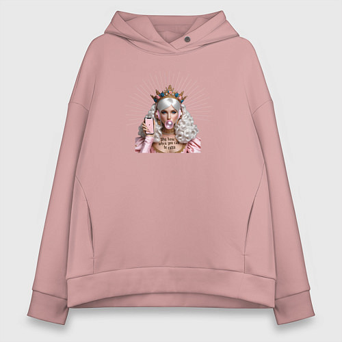 Женское худи оверсайз Девушка в короне с жвачкой / Пыльно-розовый – фото 1