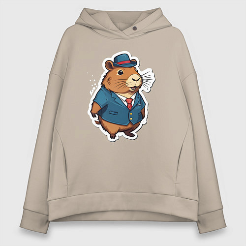 Женское худи оверсайз Капибара деловая / Миндальный – фото 1