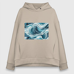 Толстовка оверсайз женская Океан абстракция волны, цвет: миндальный