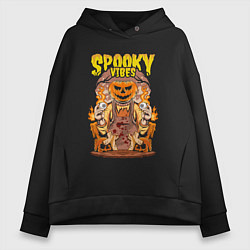 Толстовка оверсайз женская Хэллоуин spooky vibes, цвет: черный