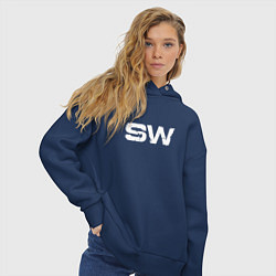 Толстовка оверсайз женская Street Workout OldSchool White Hoodie, цвет: тёмно-синий — фото 2