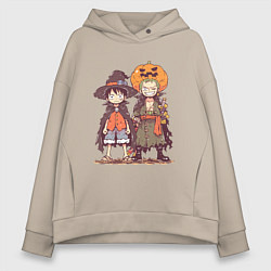 Толстовка оверсайз женская Luffy и Zoro в хэлуинском костюме, цвет: миндальный