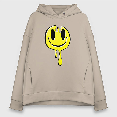 Женское худи оверсайз Текучий смайлик - эмоция радости / Миндальный – фото 1