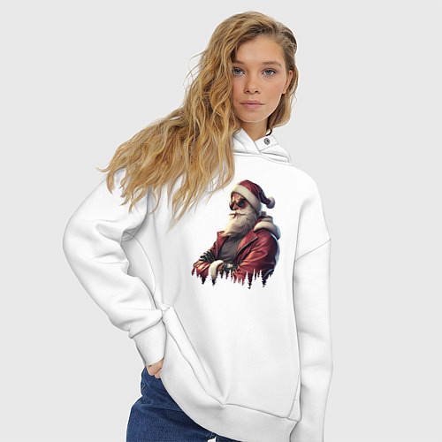 Женское худи оверсайз Крутой брутальный Дед Мороз / Белый – фото 3