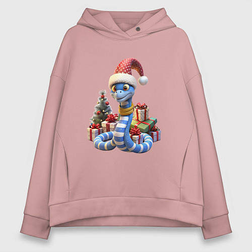 Женское худи оверсайз Змея 2025 новогодняя / Пыльно-розовый – фото 1