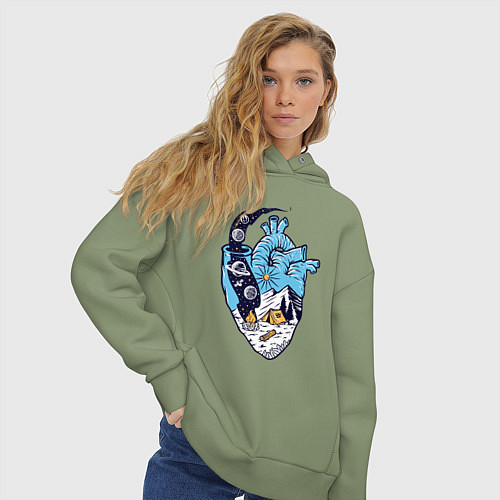 Женское худи оверсайз Космический кемпинг в сердце / Авокадо – фото 3