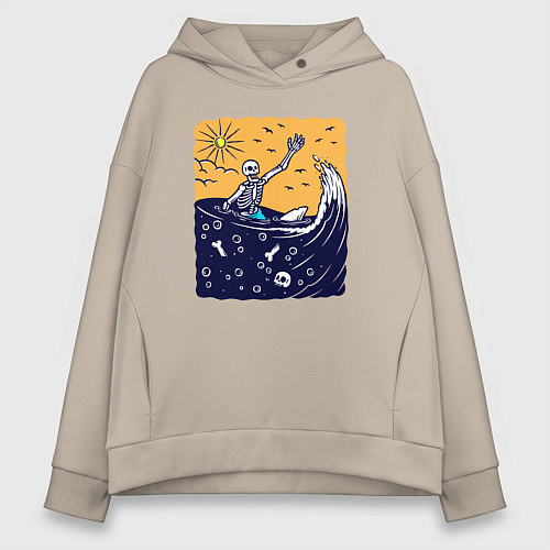 Женское худи оверсайз Скелетик в море / Миндальный – фото 1